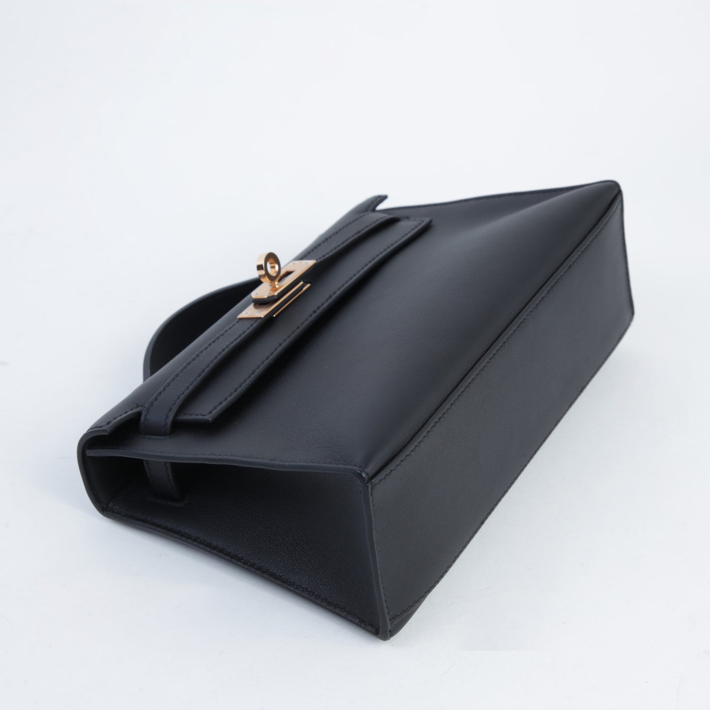 HERMÈS Hermès Pochette Kelly Black with Pink Gold Hardware