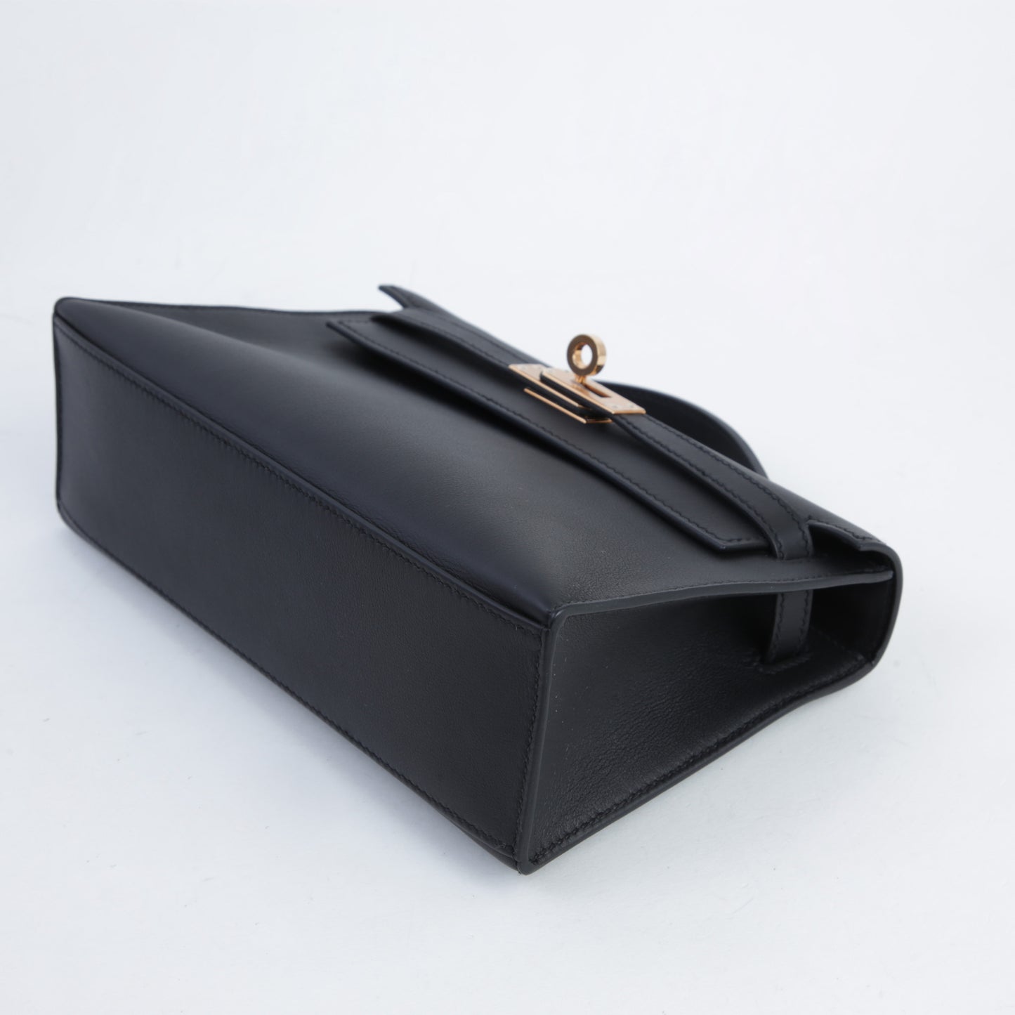 HERMÈS Hermès Pochette Kelly Black with Pink Gold Hardware