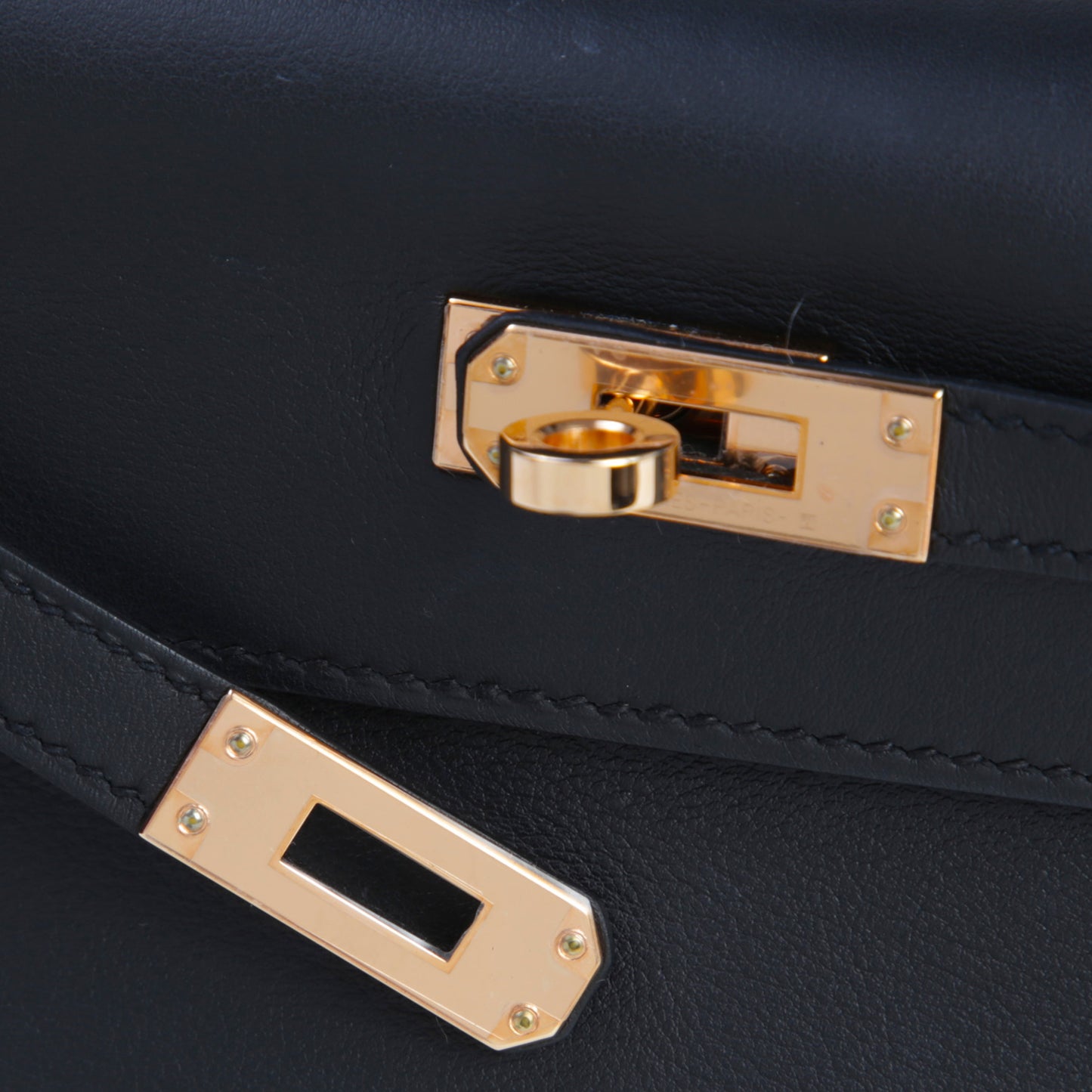 HERMÈS Hermès Pochette Kelly Black with Pink Gold Hardware