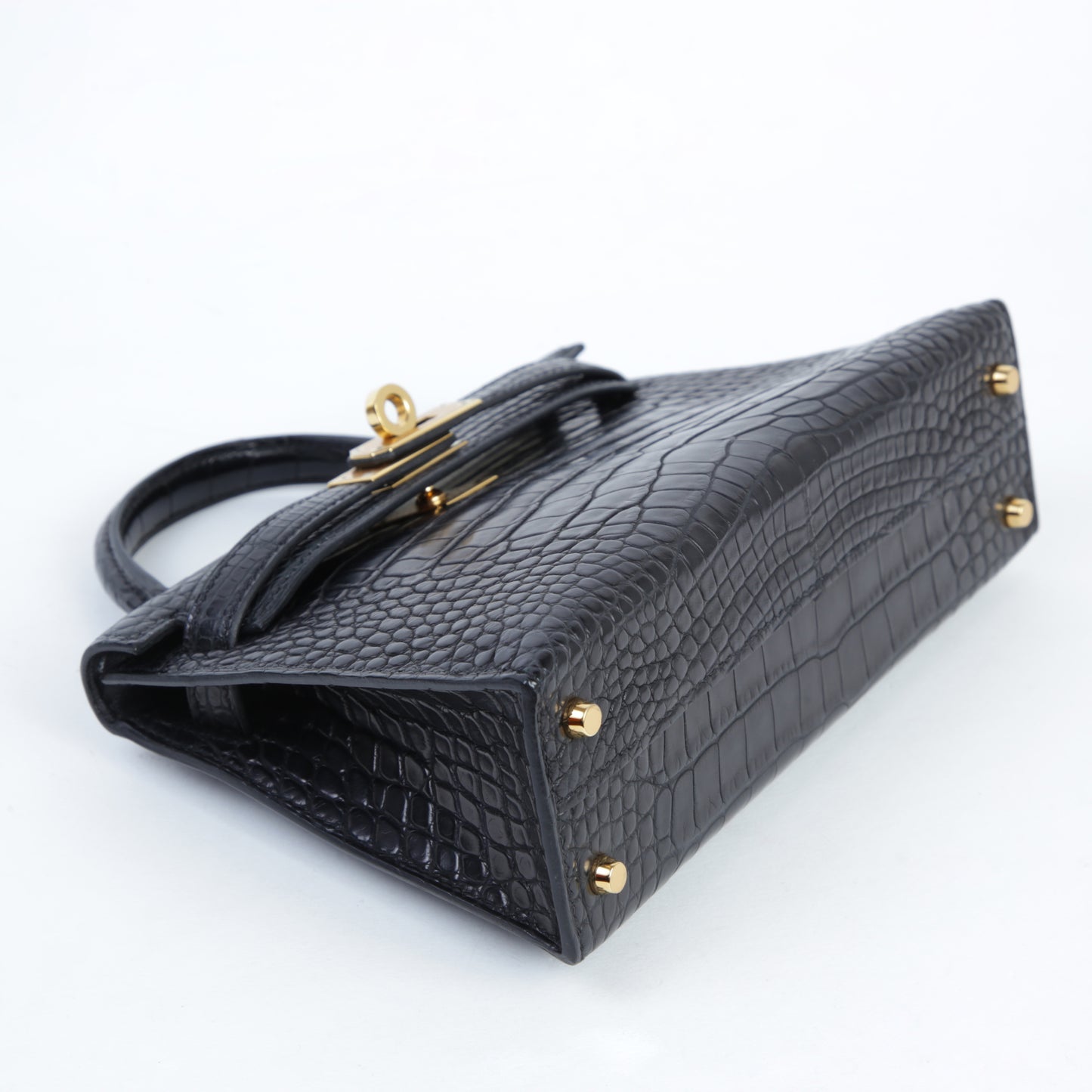 HERMÈS Hermes Mini Kelly 2 Black Crocodile Alligator Matte