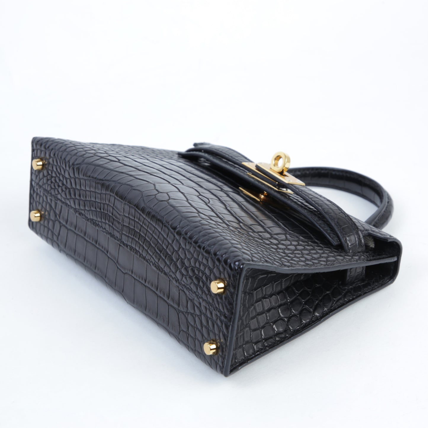 HERMÈS Hermes Mini Kelly 2 Black Crocodile Alligator Matte