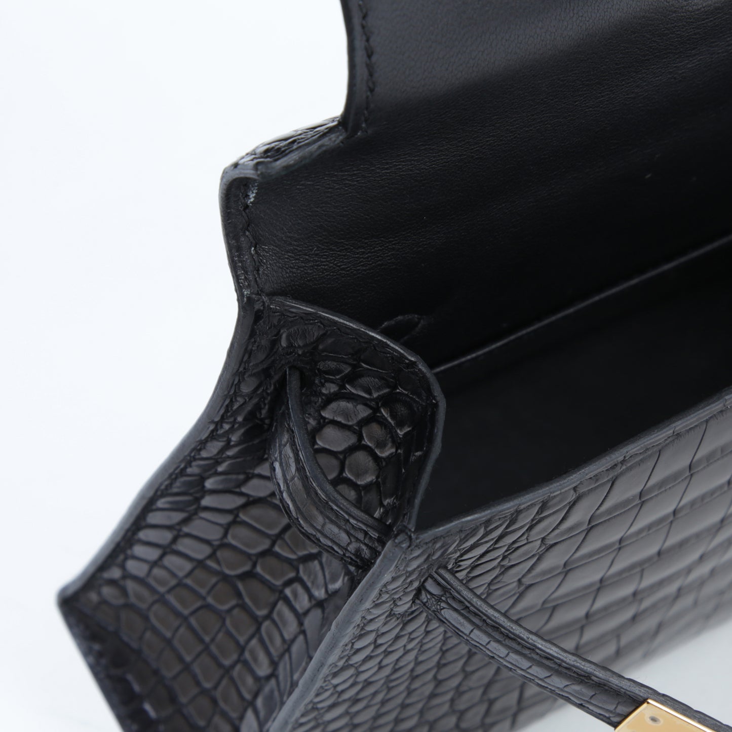 HERMÈS Hermes Mini Kelly 2 Black Crocodile Alligator Matte