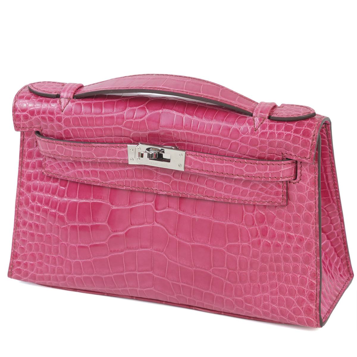 HERMÈS Hermes Pochette Kelly Rose Tyrian Crocodile Alligator Lise