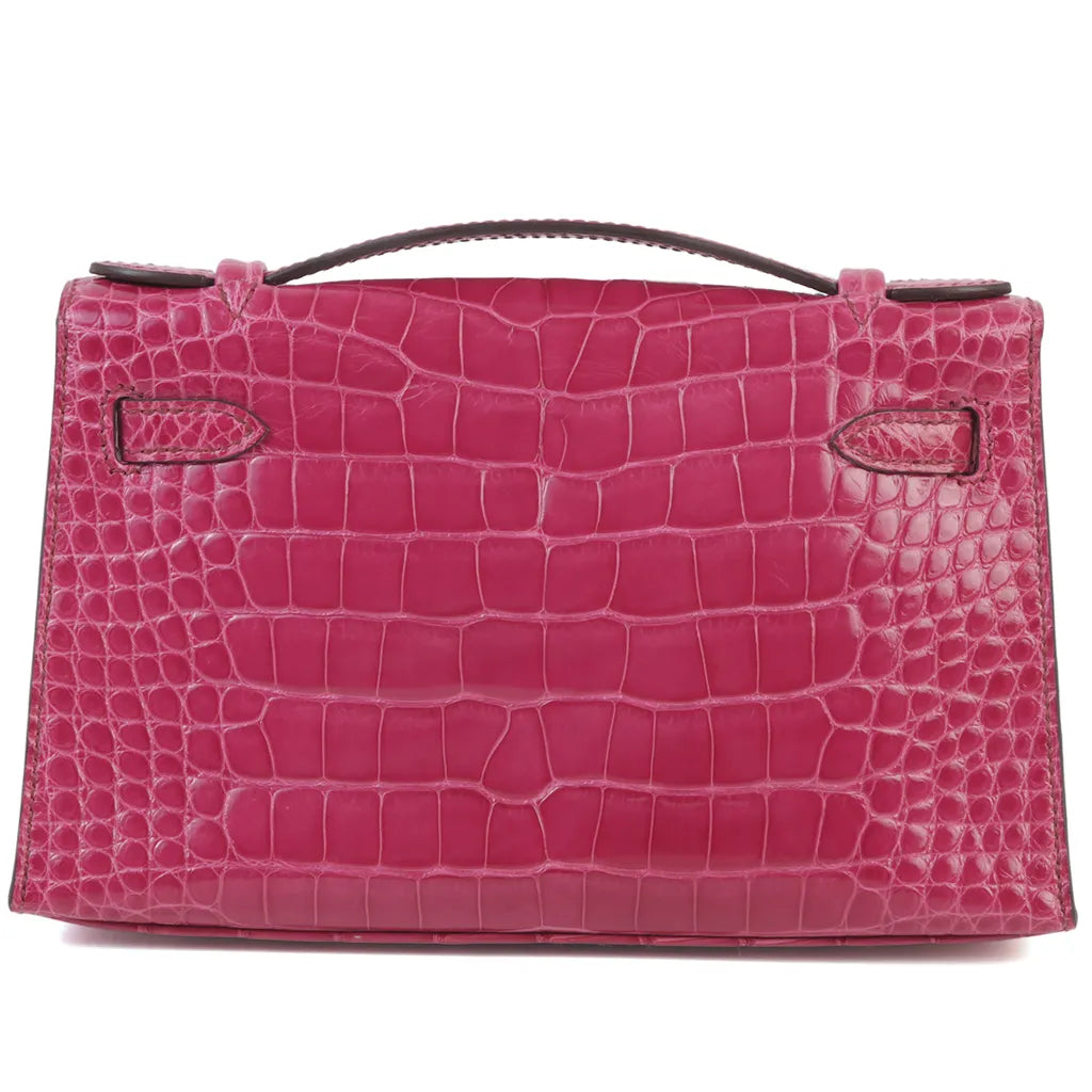 HERMÈS Hermes Pochette Kelly Rose Tyrian Crocodile Alligator Lise