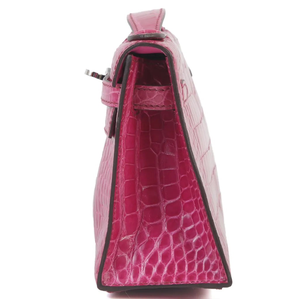 HERMÈS Hermes Pochette Kelly Rose Tyrian Crocodile Alligator Lise