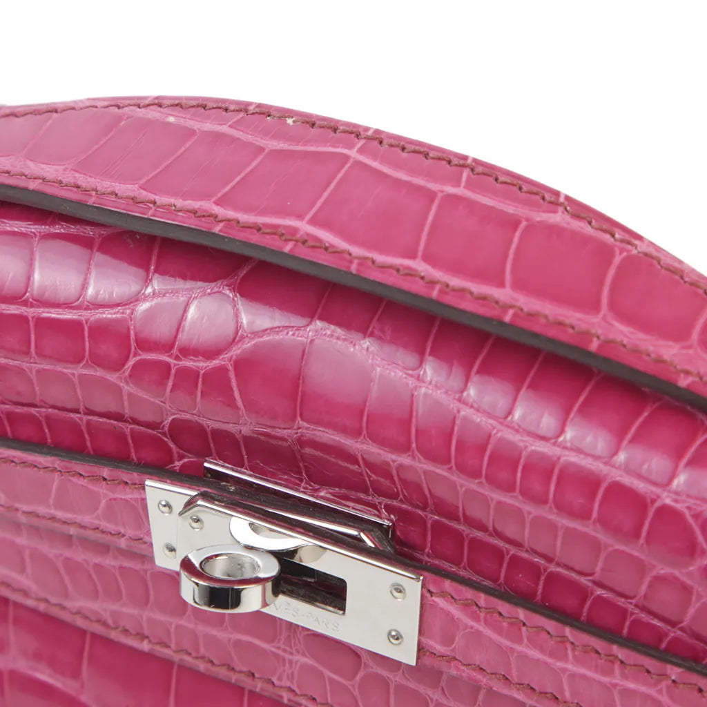 HERMÈS Hermes Pochette Kelly Rose Tyrian Crocodile Alligator Lise