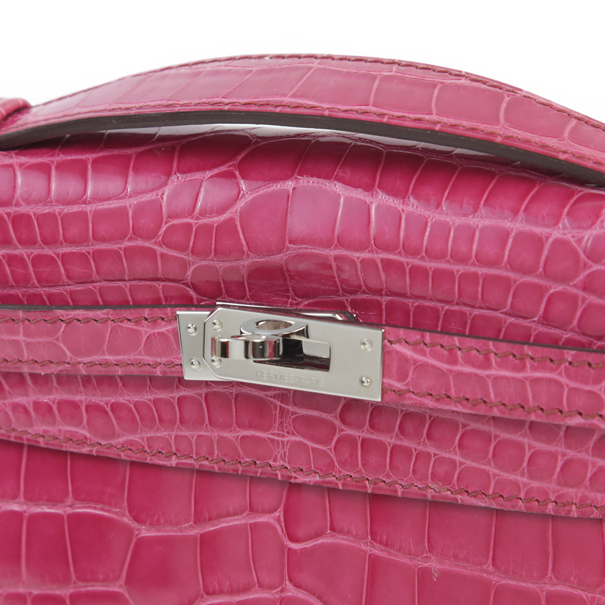 HERMÈS Hermes Pochette Kelly Rose Tyrian Crocodile Alligator Lise