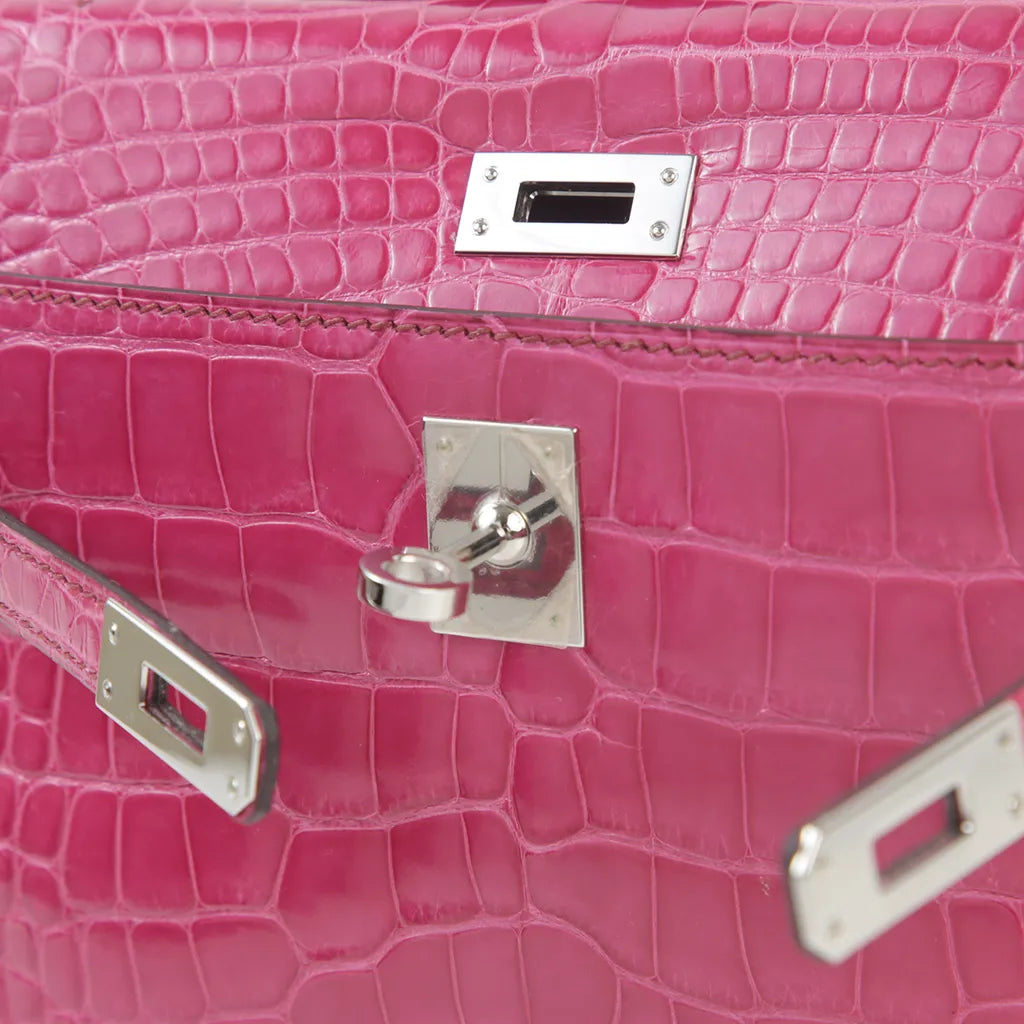 HERMÈS Hermes Pochette Kelly Rose Tyrian Crocodile Alligator Lise