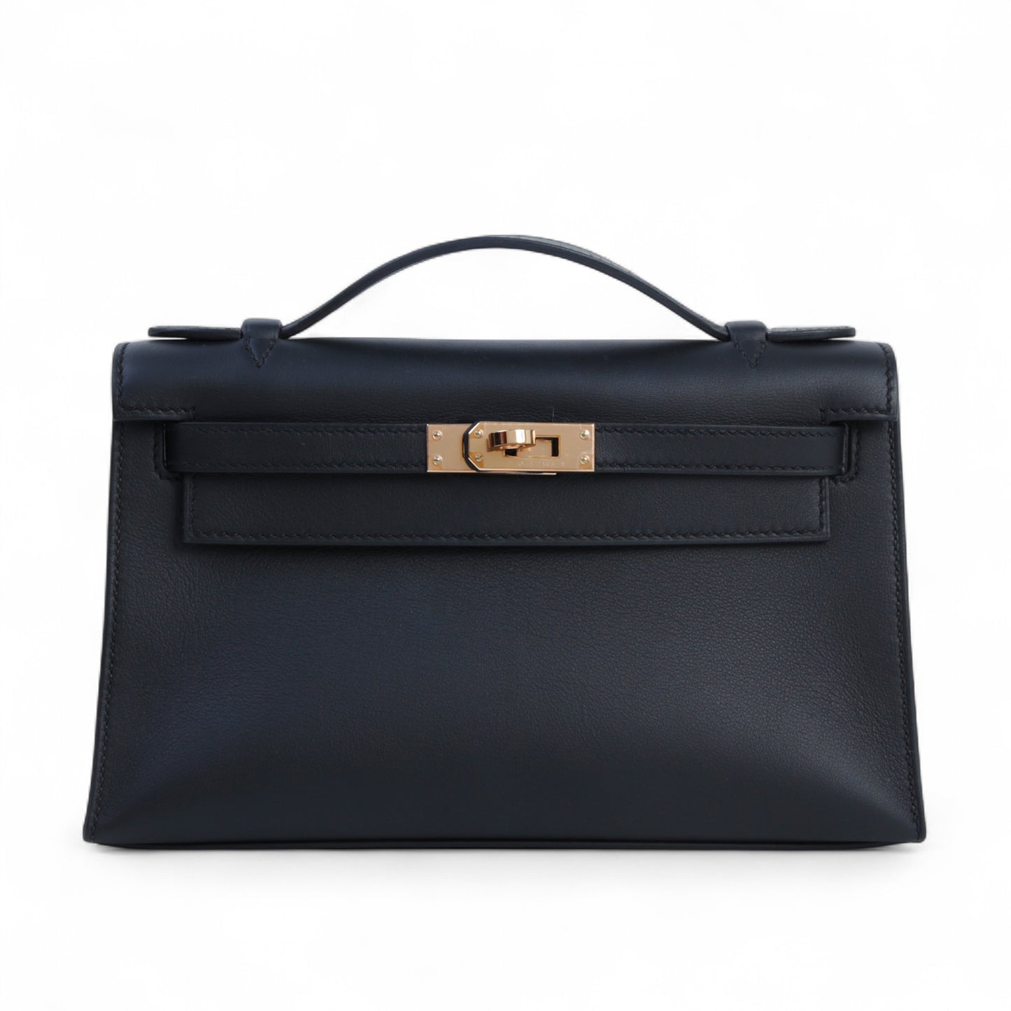 HERMÈS Hermès Pochette Kelly Black with Pink Gold Hardware