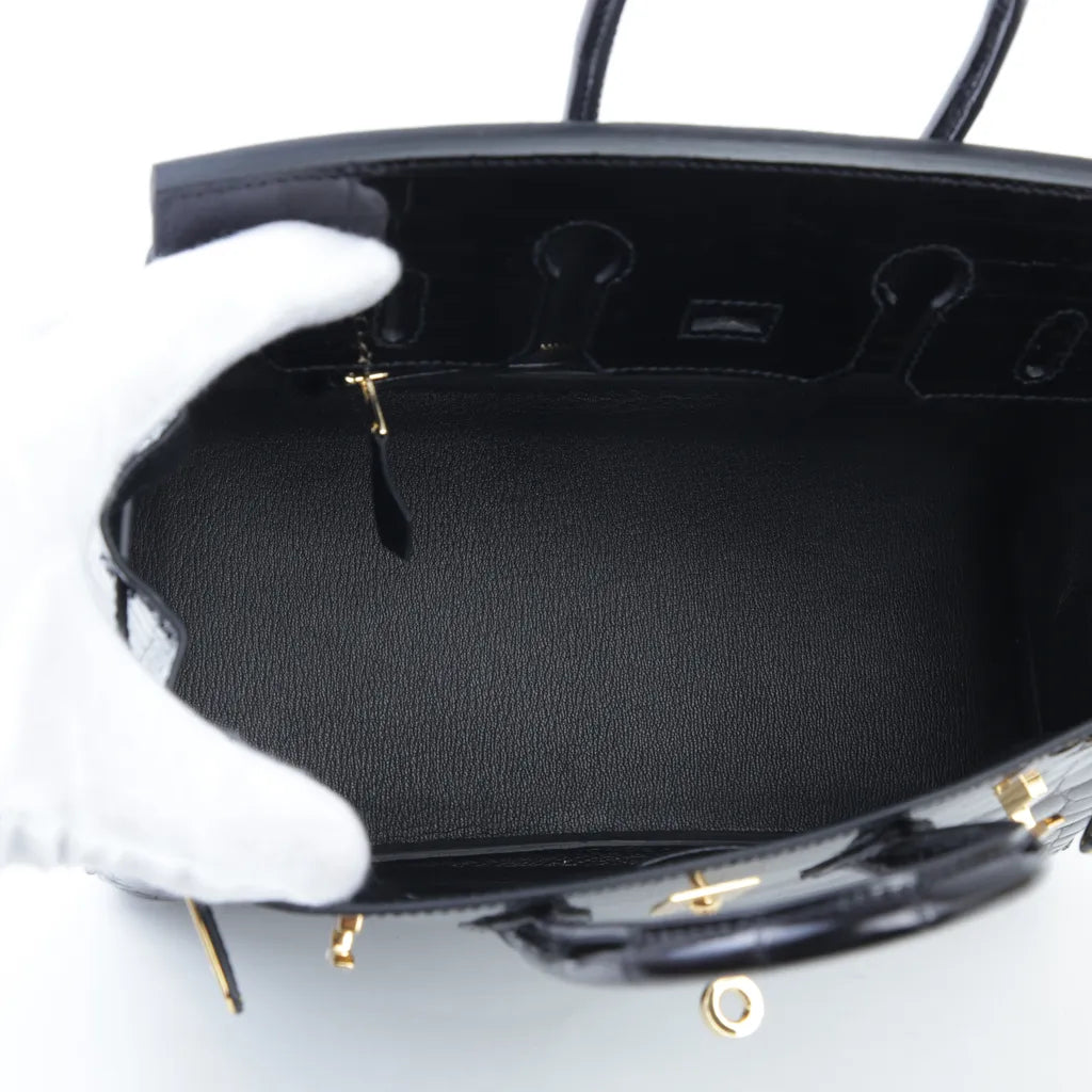 HERMÈS Hermes Birkin 25 Black Crocodile Niloticus Lise