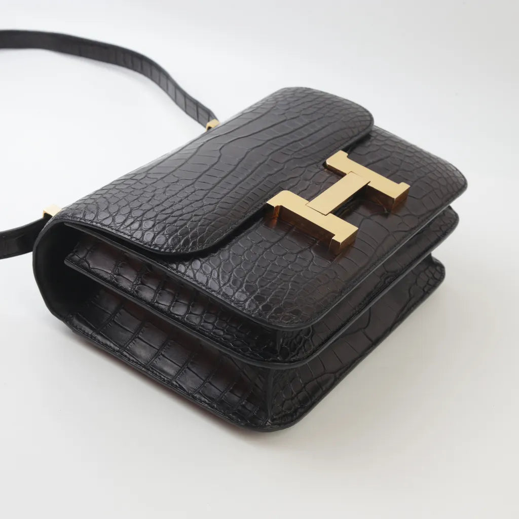 HERMÈS Hermes Constance 24 Black Crocodile Alligator Matte