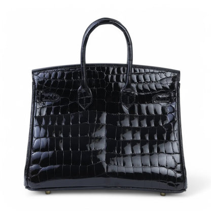 HERMÈS Hermes Birkin 25 Black Crocodile Niloticus Lise 
