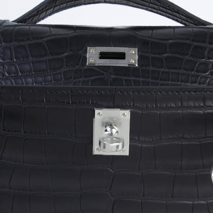 HERMÈS エルメス ポシェットケリー ブラック クロコダイル アリゲーター マット