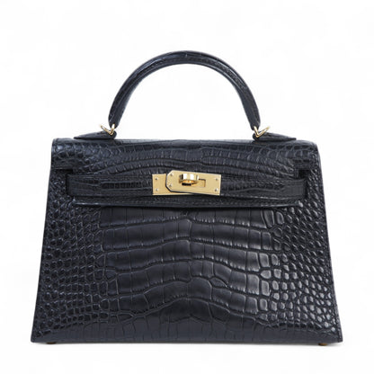 HERMÈS エルメス ミニケリー2 ブラック クロコダイル アリゲーター マット