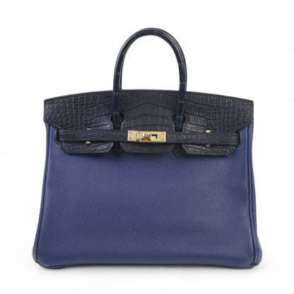 HERMÈS Hermes Birkin 25 Touch Blue Saphir Blue Marine Crocodile Alligator Matte