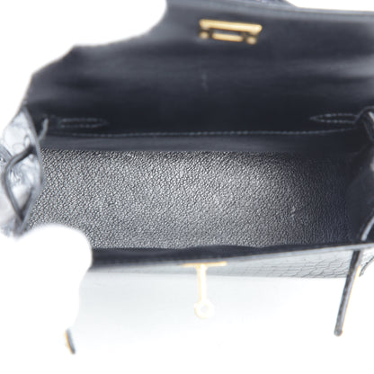 HERMÈS エルメス ミニミニケリー ブラック クロコダイル ポロサス リセ