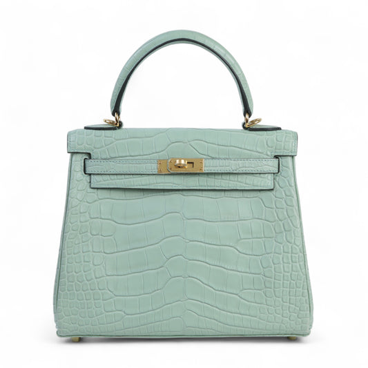 HERMÈS Hermès Kelly 25 Vert-Dieu Crocodile Alligator Matte