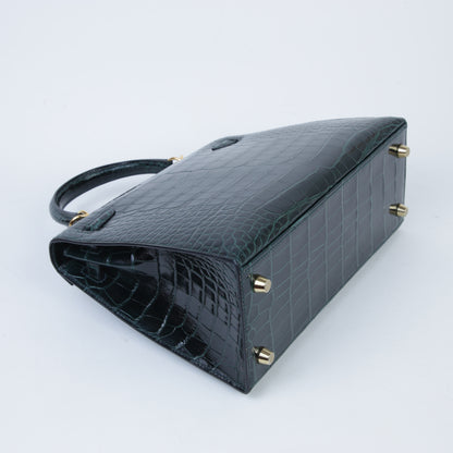 HERMÈS Hermes Kelly 25 Serie Vert Chypre Crocodile Alligator 