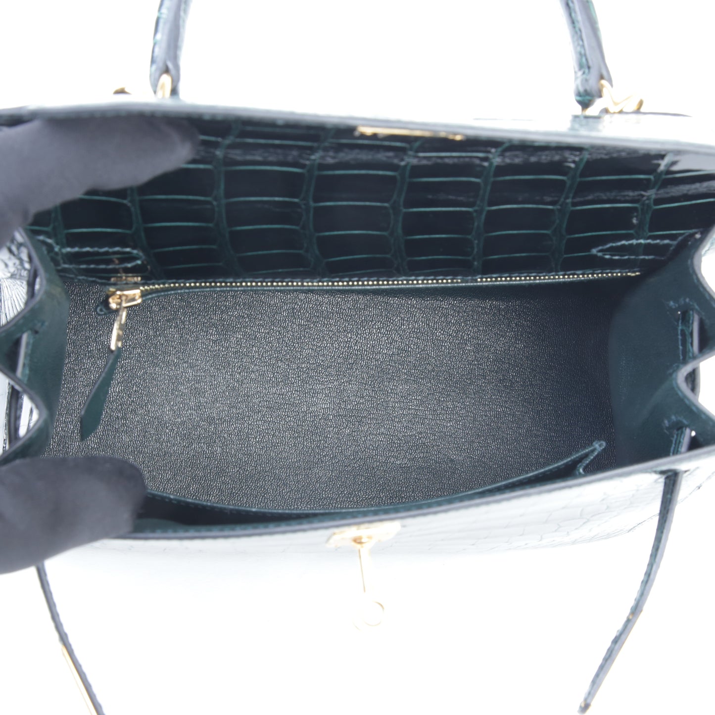 HERMÈS Hermes Kelly 25 Serie Vert Chypre Crocodile Alligator 