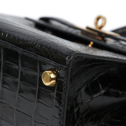 HERMÈS Hermes Mini Kelly Black Crocodile Porosus 