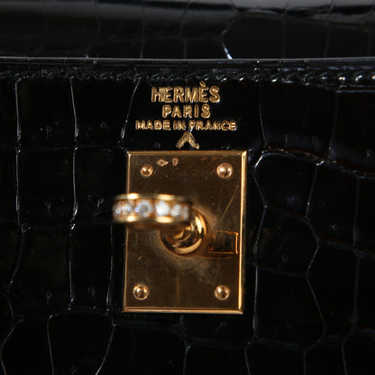 HERMÈS Hermes Mini Kelly Black Crocodile Porosus 
