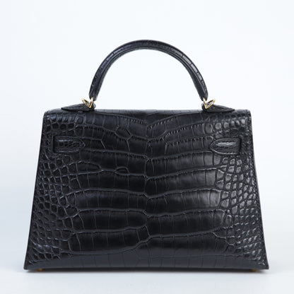 HERMÈS エルメス ミニケリー2 ブラック クロコダイル アリゲーター マット