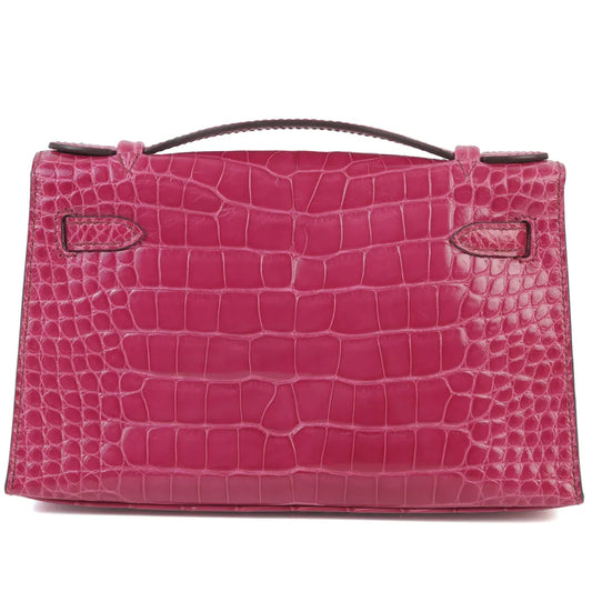 HERMÈS Hermes Pochette Kelly Rose Tyrian Crocodile Alligator Lise 