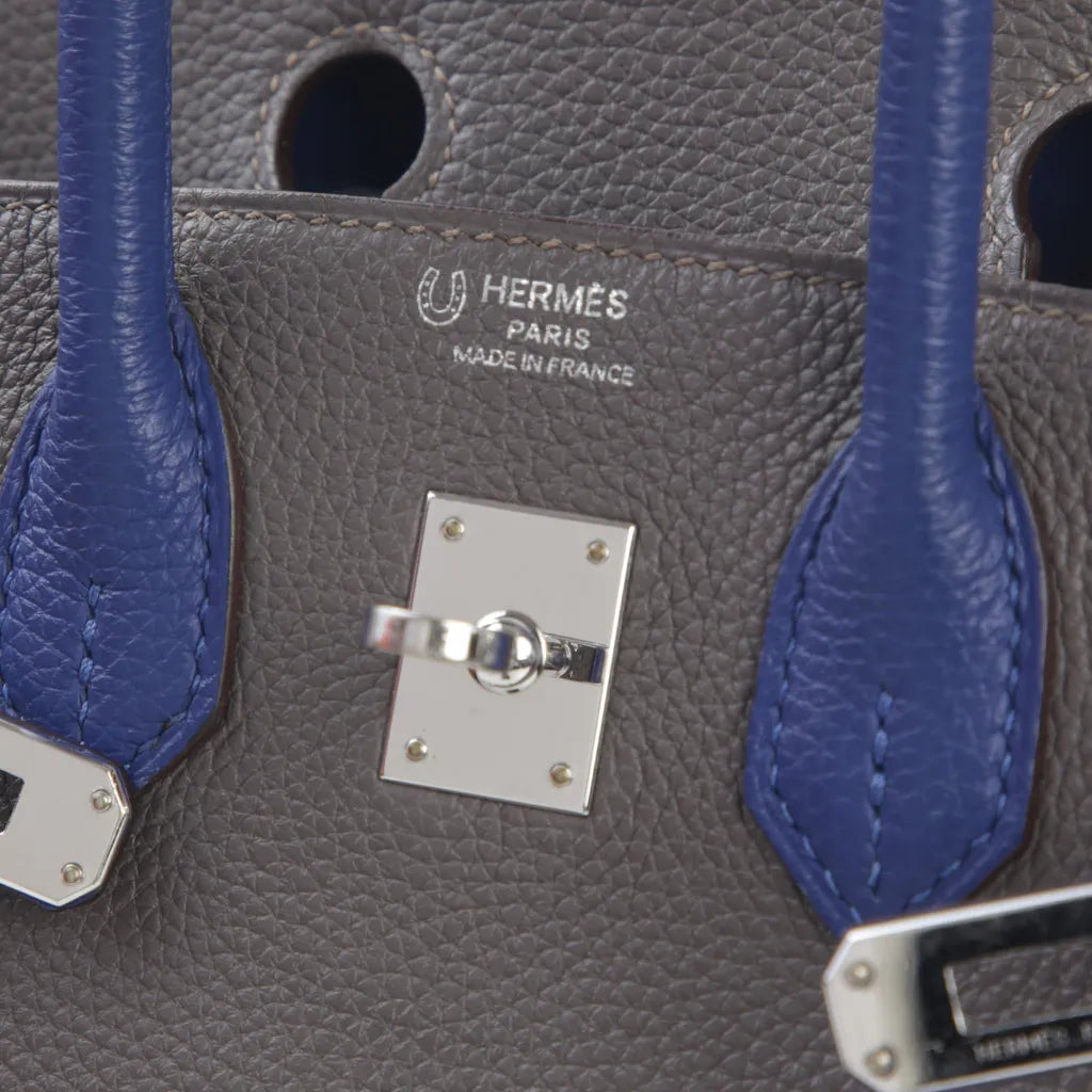 HERMÈS Hermes Special Order Birkin 25 Etain Blue Electric 