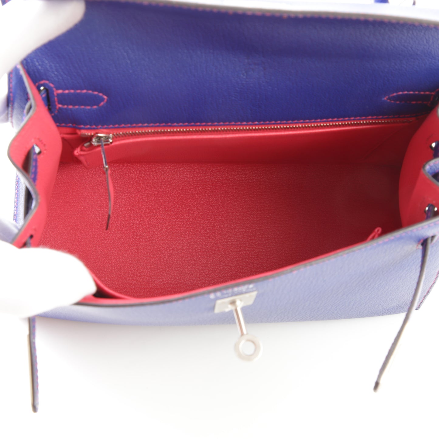 HERMÈS Hermes Special Order Kelly 25 Serie Framboise Blue Electric Bougainvillea 