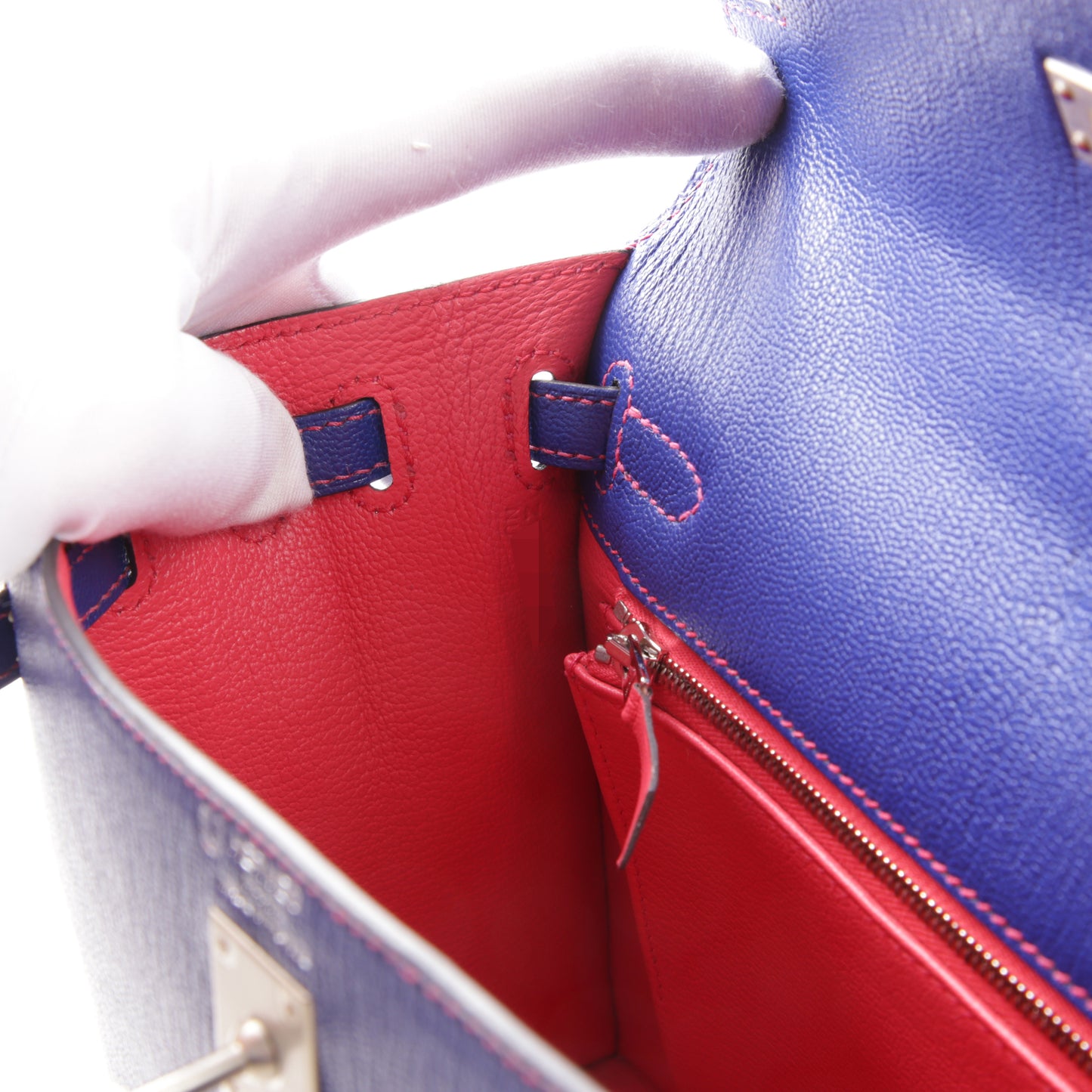 HERMÈS Hermes Special Order Kelly 25 Serie Framboise Blue Electric Bougainvillea 