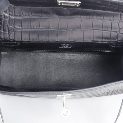 HERMÈS エルメス ポシェットケリー ブラック クロコダイル アリゲーター マット