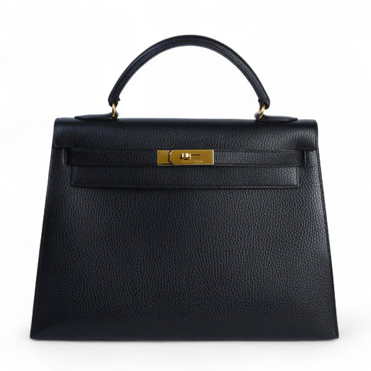HERMÈS Hermès Kelly 32 Sellier Noir with Gold Hardware