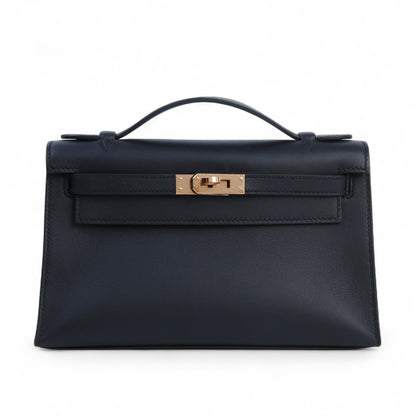 HERMÈS エルメス ポシェットケリー ブラック ピンクゴールド金具