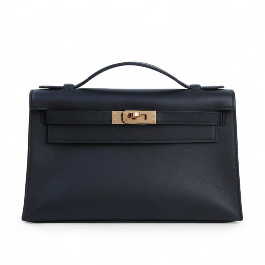 HERMÈS エルメス ポシェットケリー ブラック ピンクゴールド金具