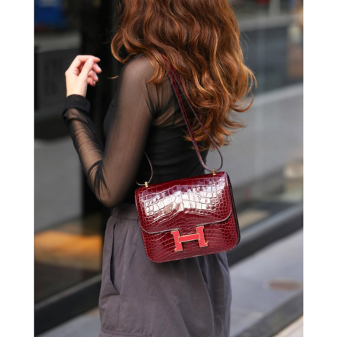 HERMÈS エルメス コンスタンス3 ミニ ブルゴーニュ クロコダイル アリゲーター リセ
