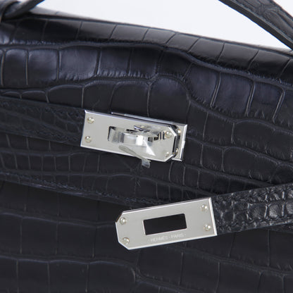 HERMÈS エルメス ポシェットケリー ブラック クロコダイル アリゲーター マット