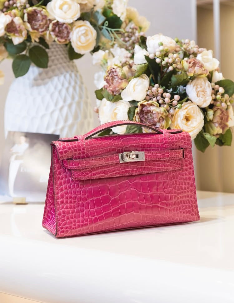 HERMÈS エルメス ポシェットケリー ローズティリアン クロコダイル アリゲーター リセ