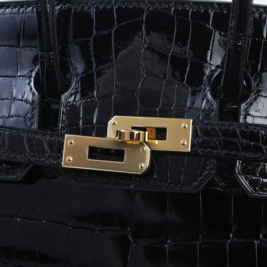 HERMÈS Hermes Birkin 25 Black Crocodile Niloticus Lise 