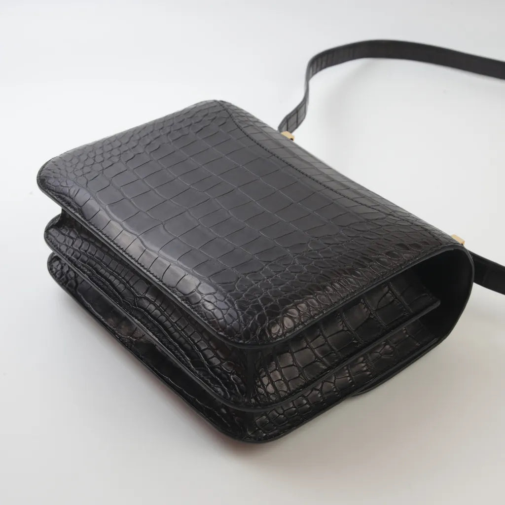 HERMÈS Hermes Constance 24 Black Crocodile Alligator Matte 