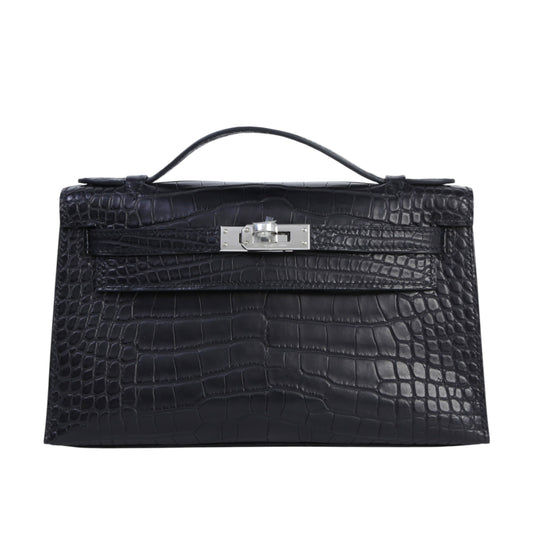 HERMÈS エルメス ポシェットケリー ブラック クロコダイル アリゲーター マット