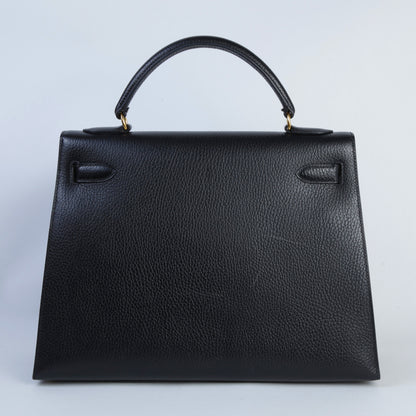 HERMÈS Hermès Kelly 32 Sellier Noir with Gold Hardware