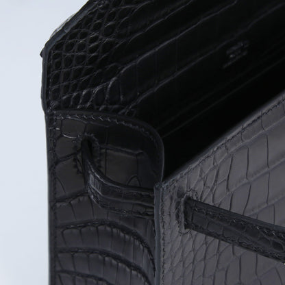 HERMÈS エルメス ポシェットケリー ブラック クロコダイル アリゲーター マット