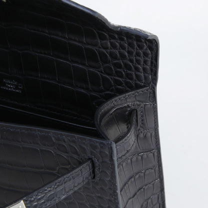 HERMÈS エルメス ポシェットケリー ブラック クロコダイル アリゲーター マット