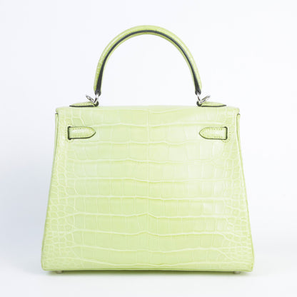 HERMÈS エルメス ケリー25 内縫い ジョーヌ ブルジョン クロコダイル アリゲーター マット