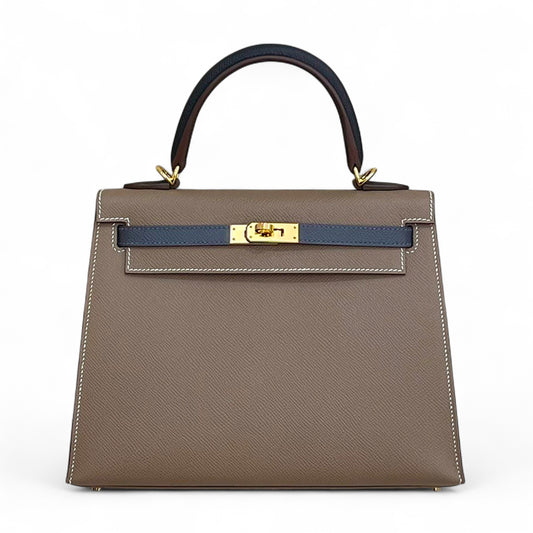 HERMÈS エルメス ケリー25 セリエ エトゥープ ブラック グリメイヤー